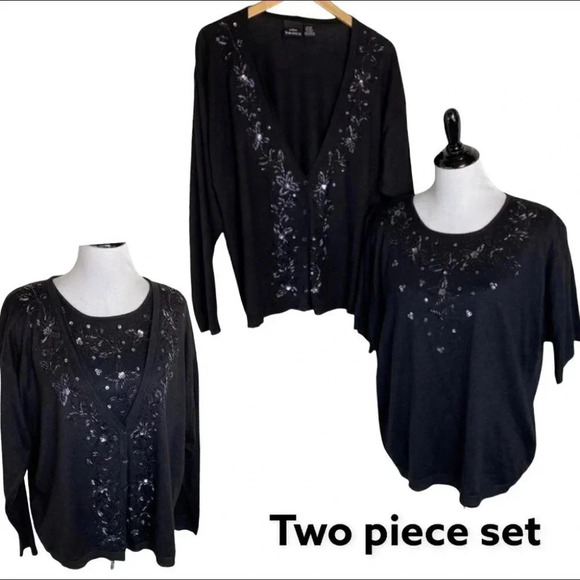Stefano Basic‎ 22/24 sequin blk 2pc sweater - Picture 1 of 12